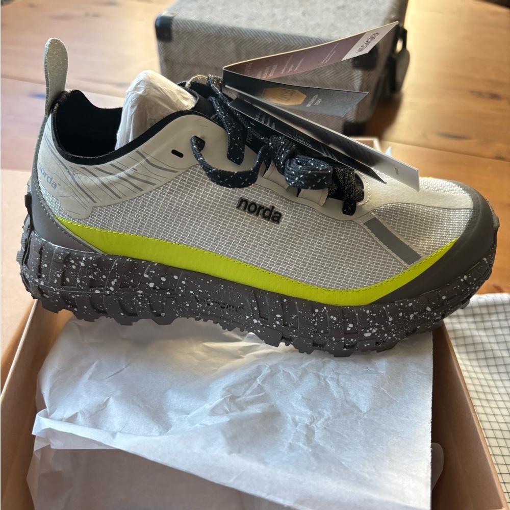 Norda Sneakers - Gray and Yellow Icicle, new in box with tags
